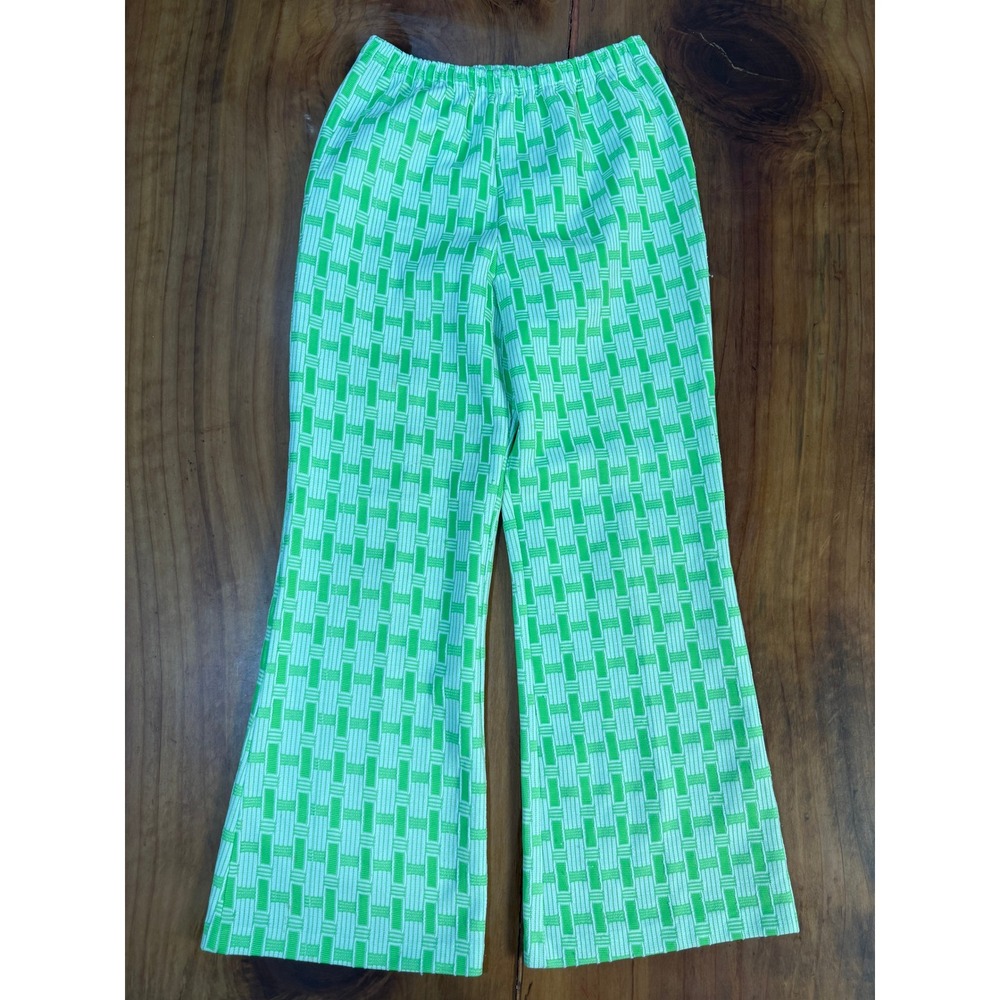 Vintage 60s 70s Handmade Women's pants Polyester Knit Flare leg Mod Geometric U4